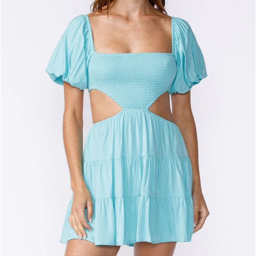 Sky To Moon Puff Sleeve Cutout Dress